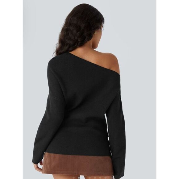 Halara Off Shoulder Long Sleeve Split Work Sweater size L - Picture 2 of 7